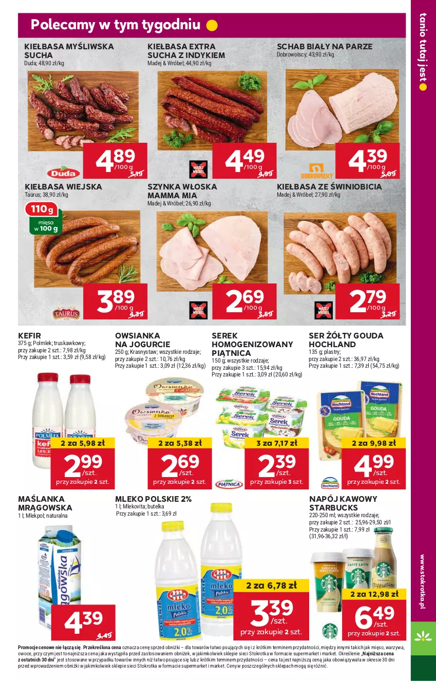 Gazetka promocyjna Stokrotka - Supermarket - ważna 13.06 do 19.06.2024 - strona 11 - produkty: BIC, Gouda, Hochland, Kefir, Kiełbasa, Kiełbasa wiejska, Maślanka, Mięso, Mleko, Napój, Owoce, Owsianka, Piątnica, Ser, Serek, Serek homogenizowany, Szynka, Warzywa