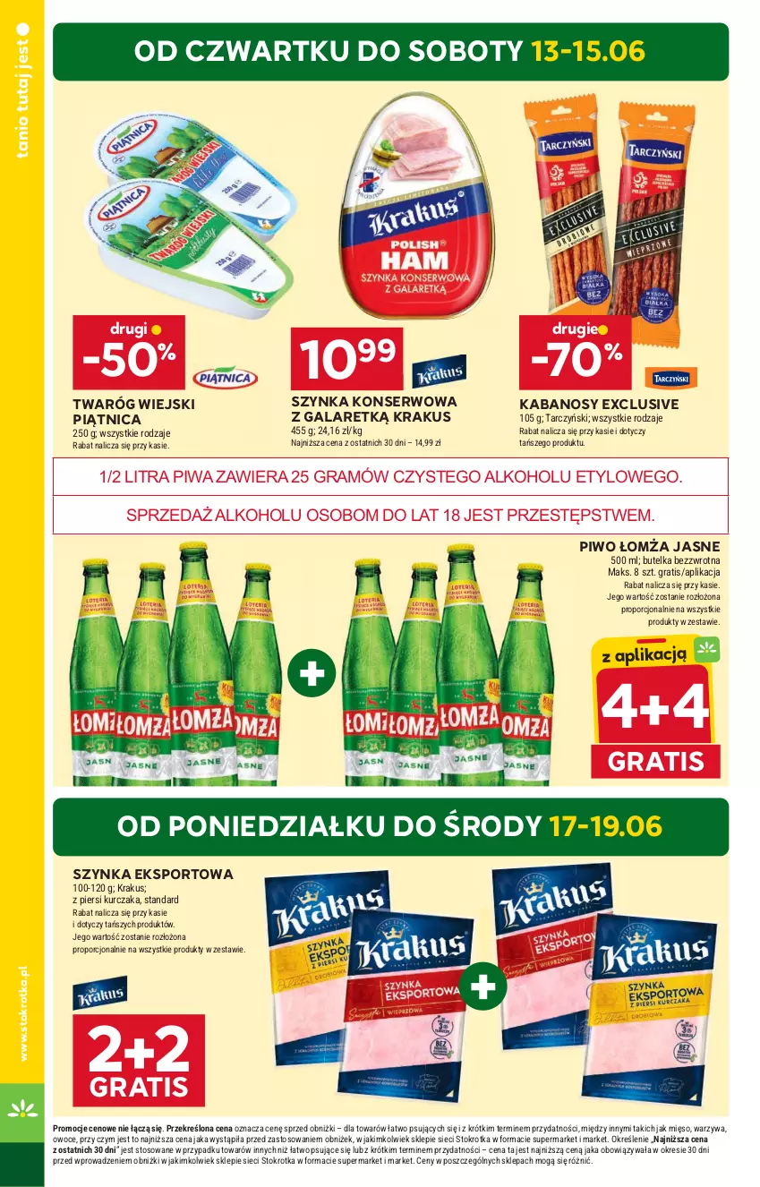 Gazetka promocyjna Stokrotka - Supermarket - ważna 13.06 do 19.06.2024 - strona 2 - produkty: Gala, Gra, Kabanos, Krakus, Kurczak, Mięso, Owoce, Piątnica, Piwa, Piwo, Por, Ser, Sport, Szynka, Szynka konserwowa, Twaróg, Warzywa