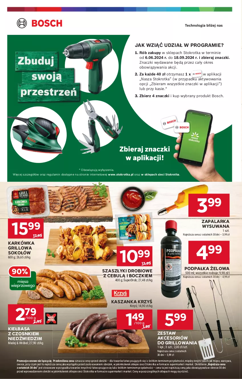 Gazetka promocyjna Stokrotka - Supermarket - ważna 13.06 do 19.06.2024 - strona 4 - produkty: Bosch, Gra, Grill, Kasza, Kaszanka, Kiełbasa, Mięso, Owoce, Sok, Sokołów, Warzywa, Zapalarka