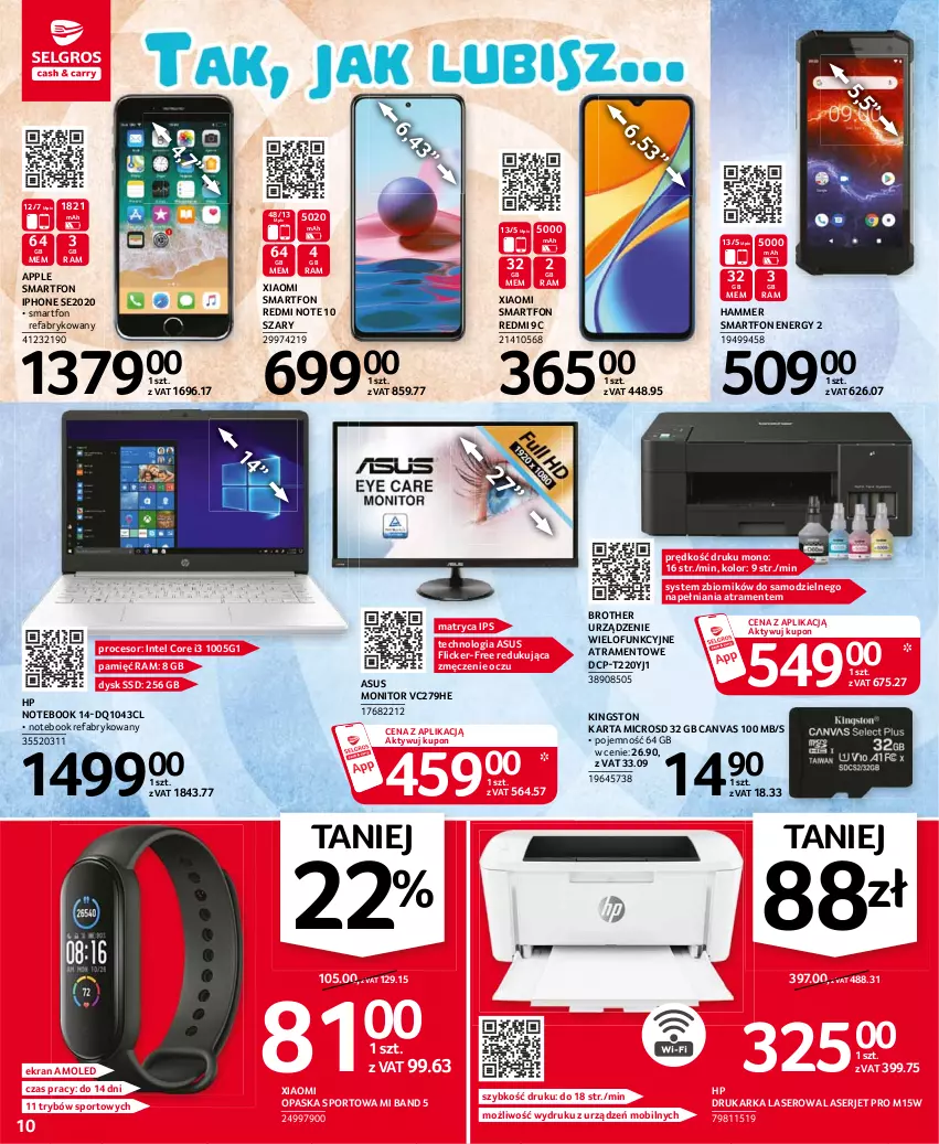 Gazetka promocyjna Selgros - Oferta przemysłowa - ważna 05.08 do 18.08.2021 - strona 10 - produkty: Amol, Asus, Brother, Drukarka, Fa, HP, Intel, IPhone SE, Mobil, Monitor, Notebook, Opaska, Por, Procesor, Redmi Note, Ser, Smartfon, Sport, Urządzenie wielofunkcyjne