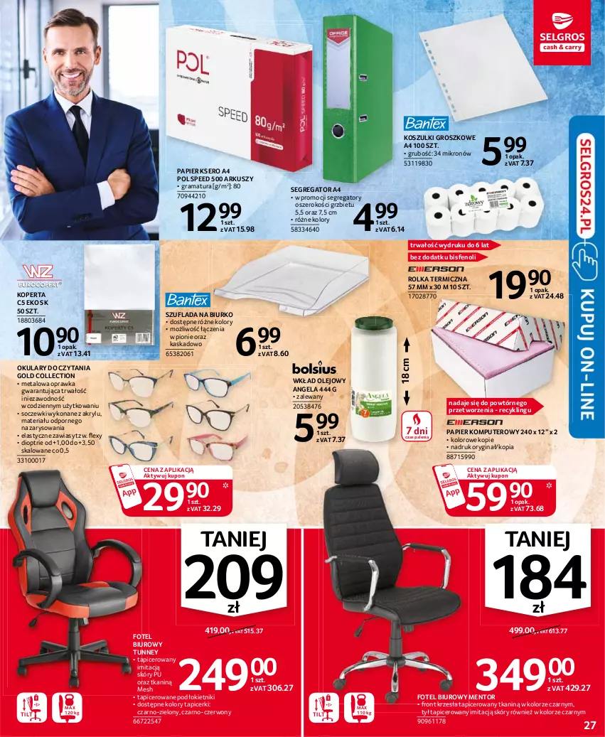 Gazetka promocyjna Selgros - Oferta przemysłowa - ważna 05.08 do 18.08.2021 - strona 27 - produkty: Biurko, Biuro, Fotel, Gin, Gra, Kask, Komputer, Kosz, Okulary do czytania, Olej, Papier, Por, Rama, Ser, Wkład olejowy