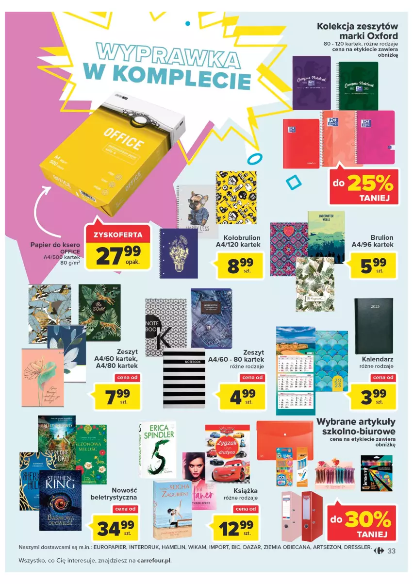 Gazetka promocyjna Carrefour - Gazetka Carrefour - ważna 13.09 do 24.09.2022 - strona 33 - produkty: BIC, Dres, Kalendarz, Książka, Lion, Papier, Papier do ksero, Por, Ser