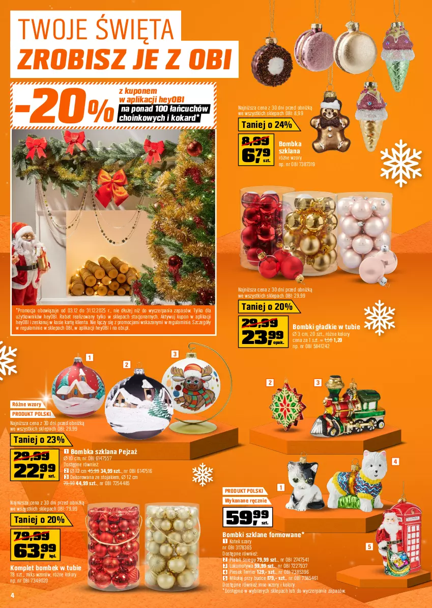 Gazetka promocyjna Obi - Gazetka OBI - ważna 03.12 do 31.12.2025 - strona 4 - produkty: Bombki, Choinka, Dekoracja LED, Gwiazda, Inka, Kotek, LANA, Renifer, Stojak