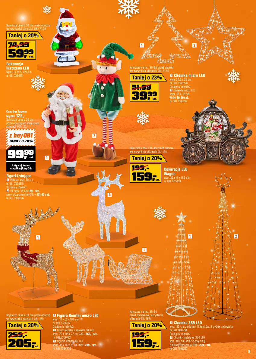 Gazetka promocyjna Obi - Gazetka OBI - ważna 03.12 do 31.12.2025 - strona 5 - produkty: Bombki, Choinka, Dekoracja LED, Gwiazda, Inka, Kotek, LANA, Renifer, Stojak