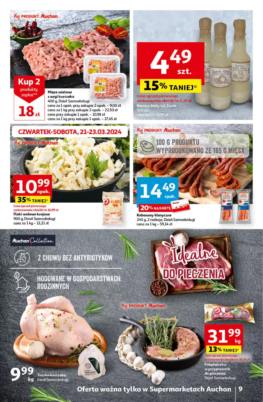 Gazetka promocyjna Auchan - Wielkanoc z najlepszej cenie! Część 2. Supermarket Auchan - ważna 21.03 do 30.03.2024 - strona 9 - produkty: Flaki, Flaki wołowe, Kabanos, Kurczak, Mięso, Mięso mielone, Piec