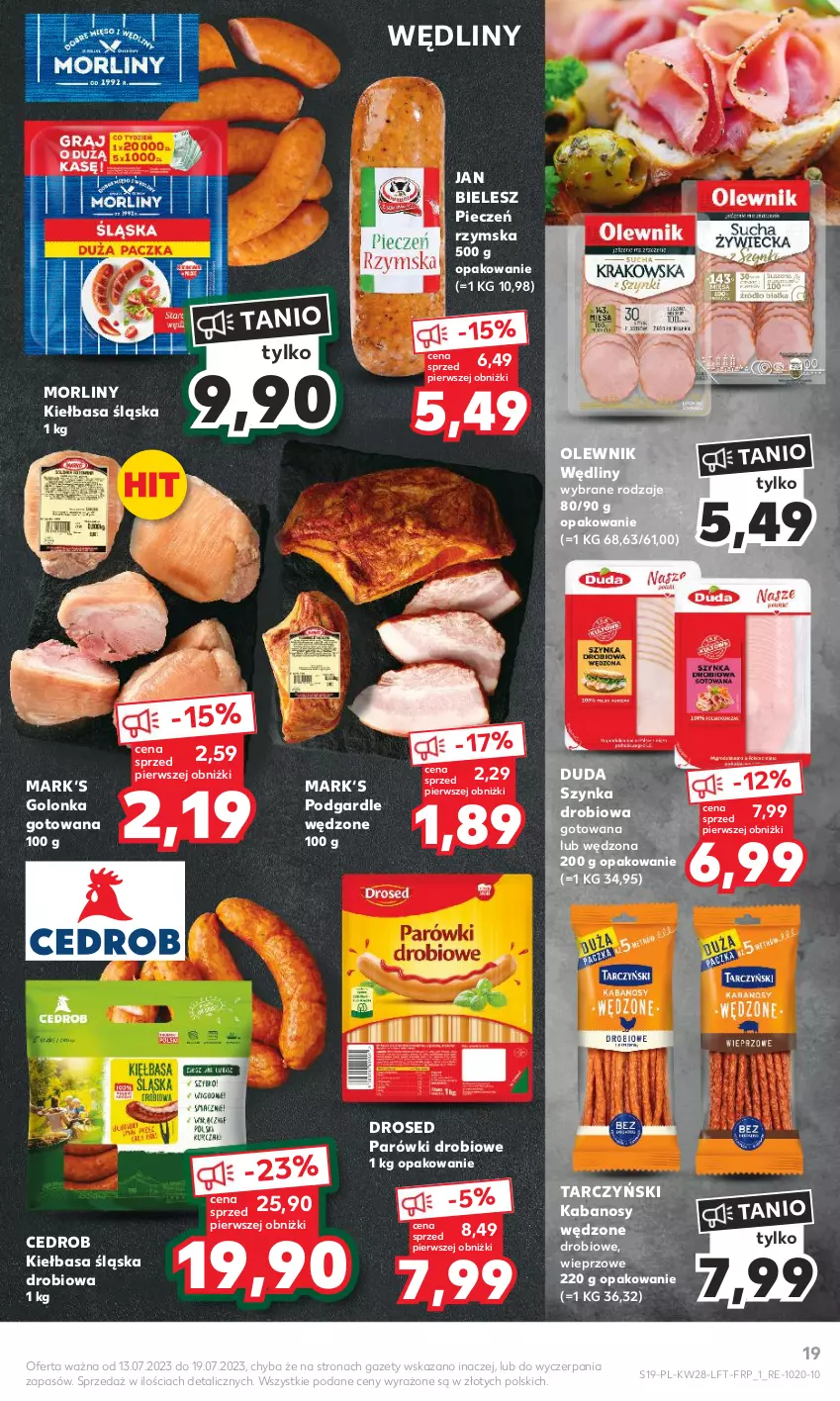 Gazetka promocyjna Kaufland - Gazetka tygodnia - ważna 13.07 do 19.07.2023 - strona 19 - produkty: Duda, Kabanos, Kiełbasa, Kiełbasa śląska, Morliny, Olewnik, Parówki, Piec, Pieczeń rzymska, Szynka, Tarczyński