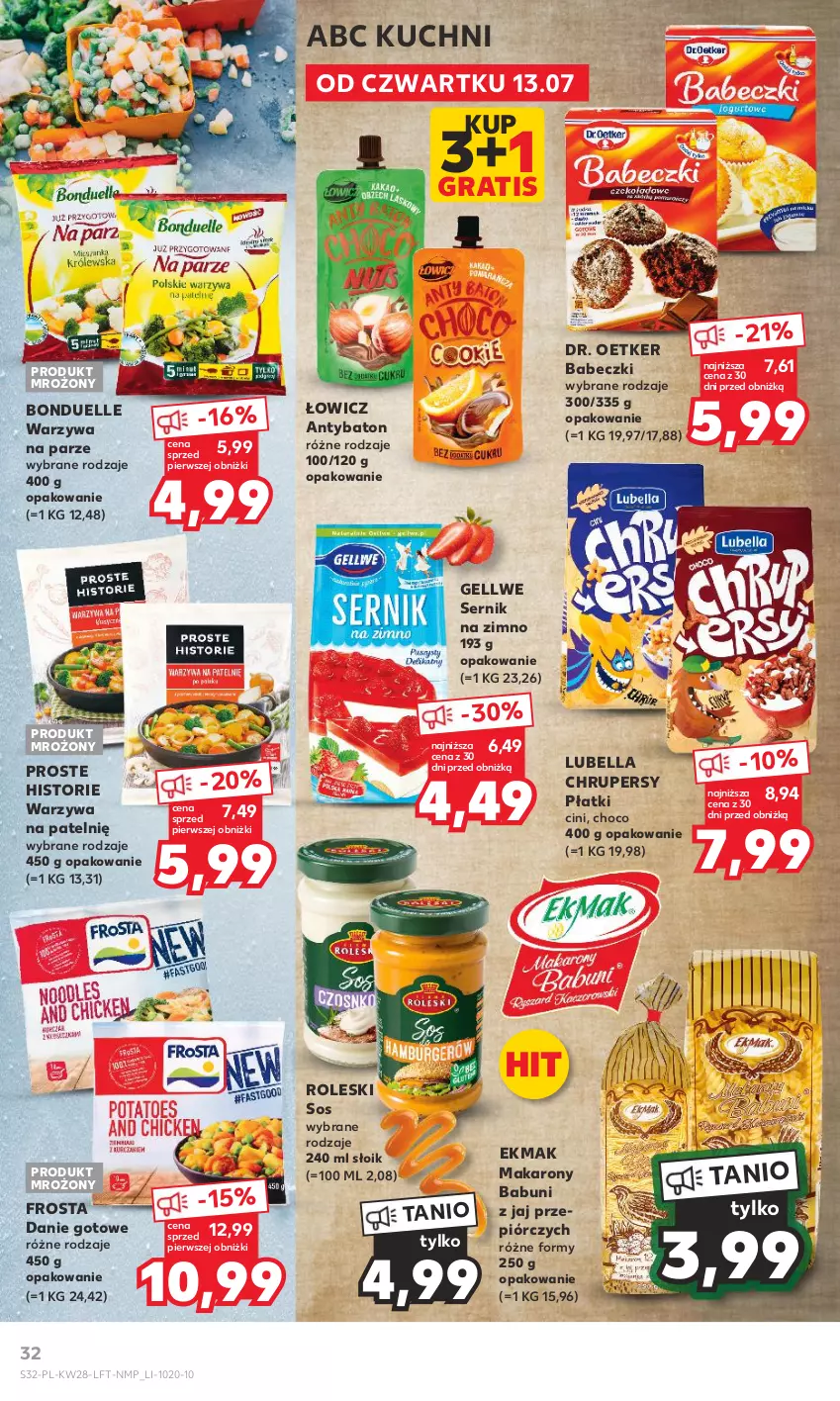 Gazetka promocyjna Kaufland - Gazetka tygodnia - ważna 13.07 do 19.07.2023 - strona 32 - produkty: Babeczki, Babuni, Baton, Bell, Bella, Bonduelle, Danie gotowe, Dr. Oetker, Frosta, Gra, Lubella, Makaron, Ser, Sos, Warzywa