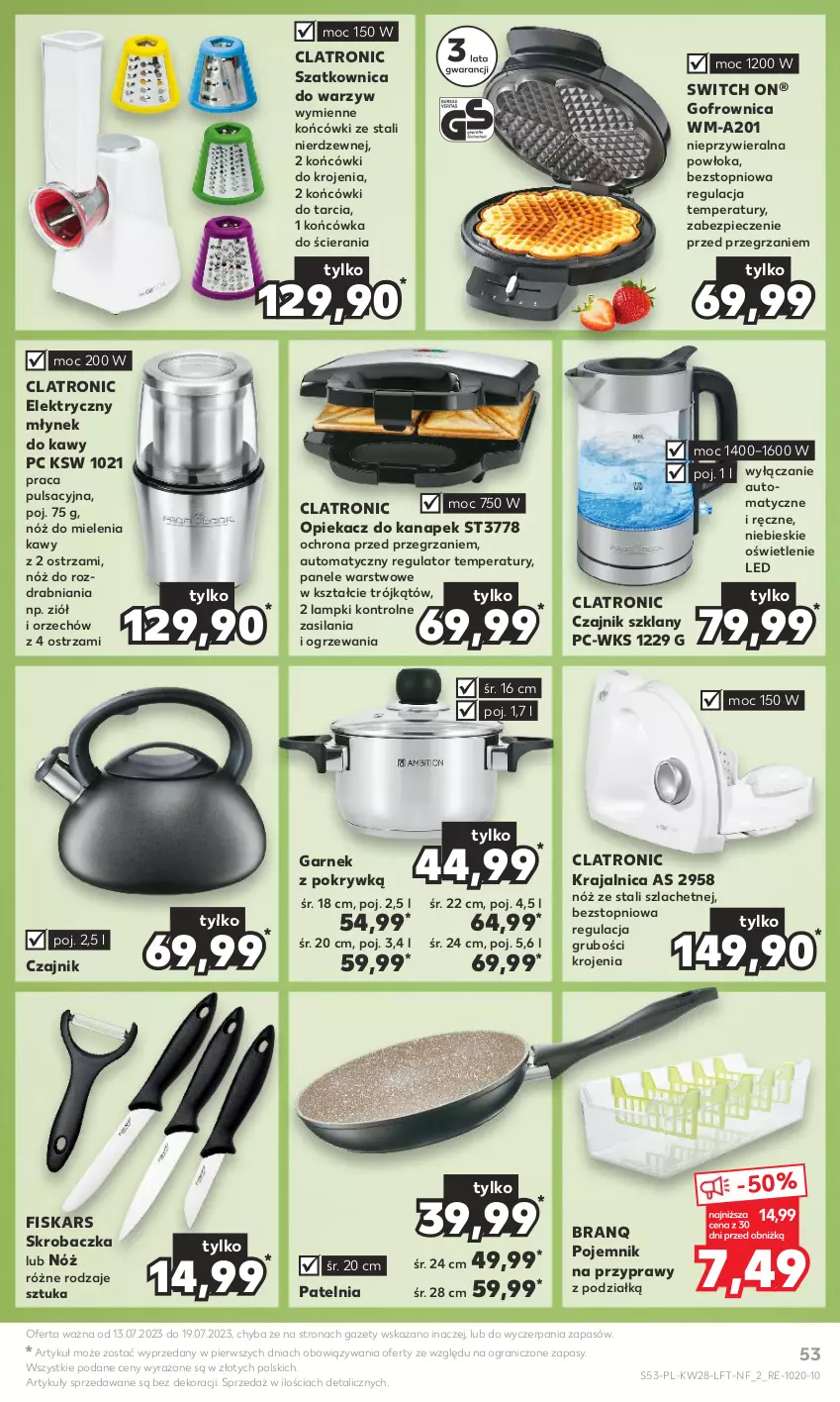 Gazetka promocyjna Kaufland - Gazetka tygodnia - ważna 13.07 do 19.07.2023 - strona 53 - produkty: Czajnik, Fiskars, Garnek, Gofrownica, Gra, Młynek, Młynek do kawy, Opiekacz do kanapek, Patelnia, Piec, Pojemnik, Pojemnik na przyprawy, Przyprawy, Silan, Skrobaczka, Szatkownica, Top