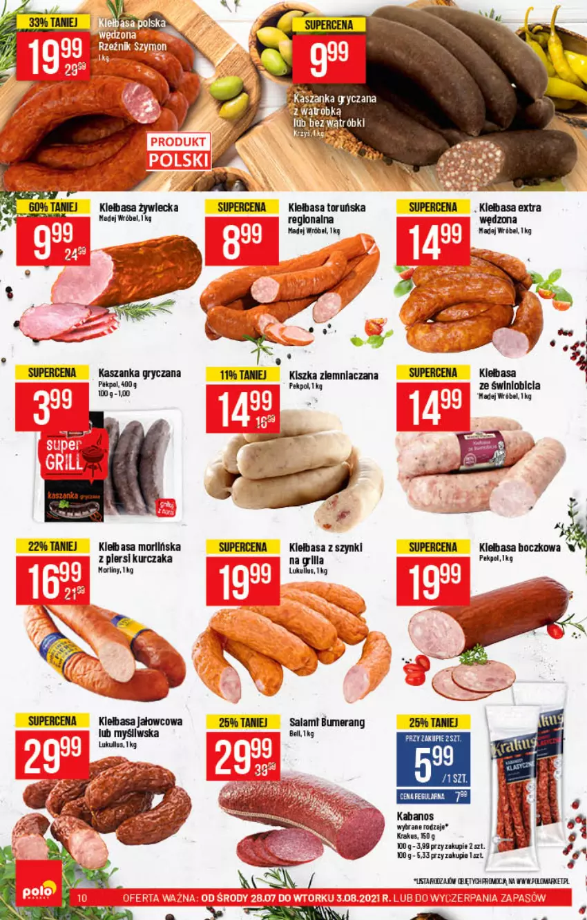 Gazetka promocyjna PoloMarket - Gazetka pomocyjna - ważna 28.07 do 03.08.2021 - strona 10 - produkty: Bell, BIC, Bumerang, Grill, Gry, Kabanos, Kasza, Kaszanka, Kiełbasa, Krakus, Kurczak, Madej Wróbel, Morliny, Pekpol