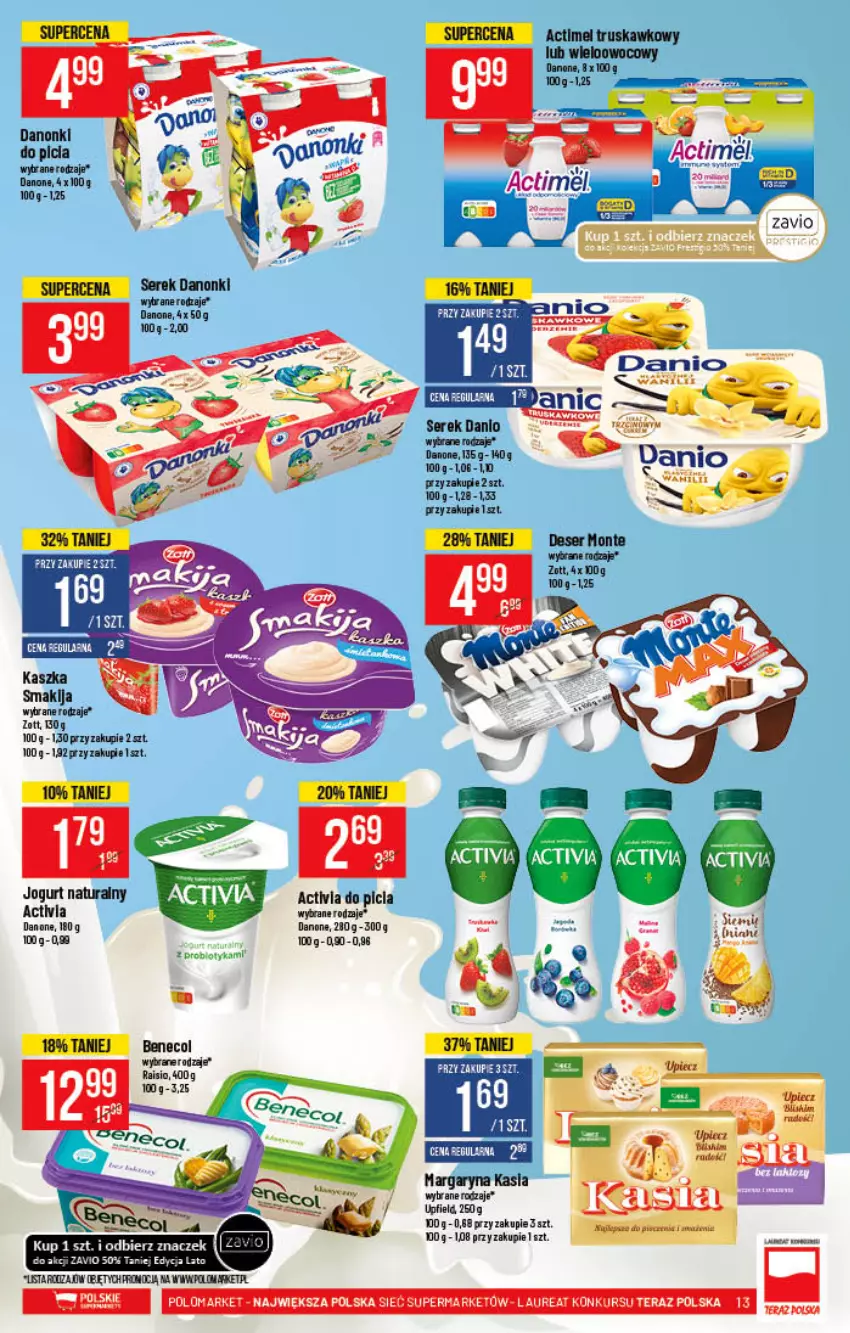 Gazetka promocyjna PoloMarket - Gazetka pomocyjna - ważna 28.07 do 03.08.2021 - strona 13 - produkty: Activia, Benecol, Danio, Danone, Danonki, Deser, Jogurt, Jogurt naturalny, Kasia, Margaryna, Monte, Ser, Serek, Zott