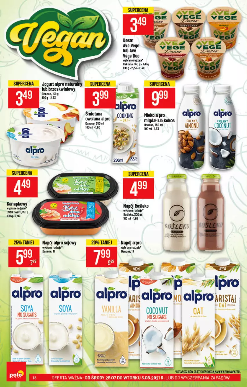 Gazetka promocyjna PoloMarket - Gazetka pomocyjna - ważna 28.07 do 03.08.2021 - strona 18 - produkty: Alpro, Bakoma, Danone, Jogurt, Napój