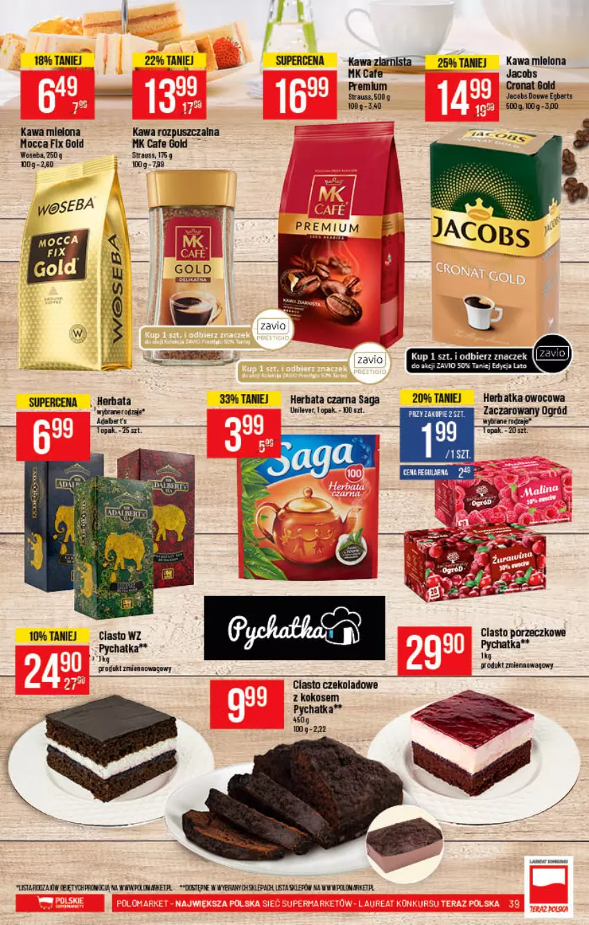 Gazetka promocyjna PoloMarket - Gazetka pomocyjna - ważna 28.07 do 03.08.2021 - strona 39 - produkty: Ciasto czekoladowe, Herbata, Herbata czarna, Jacobs, Kawa, Kawa mielona, Kawa rozpuszczalna, Kawa ziarnista, Kokos, Mocca Fix Gold, Ogród, Por, Woseba