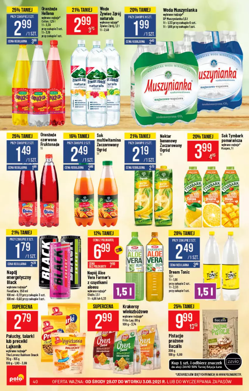 Gazetka promocyjna PoloMarket - Gazetka pomocyjna - ważna 28.07 do 03.08.2021 - strona 40 - produkty: Aloe vera, Fa, Lack, Lajkonik, Lorenz, Magnez, Mus, Muszynianka, Napój, Napój energetyczny, Nektar, Nektar bananowy, Oranżada, Pistacje, Por, Precelki, Rum, Sok, Sos, Tymbark, Woda