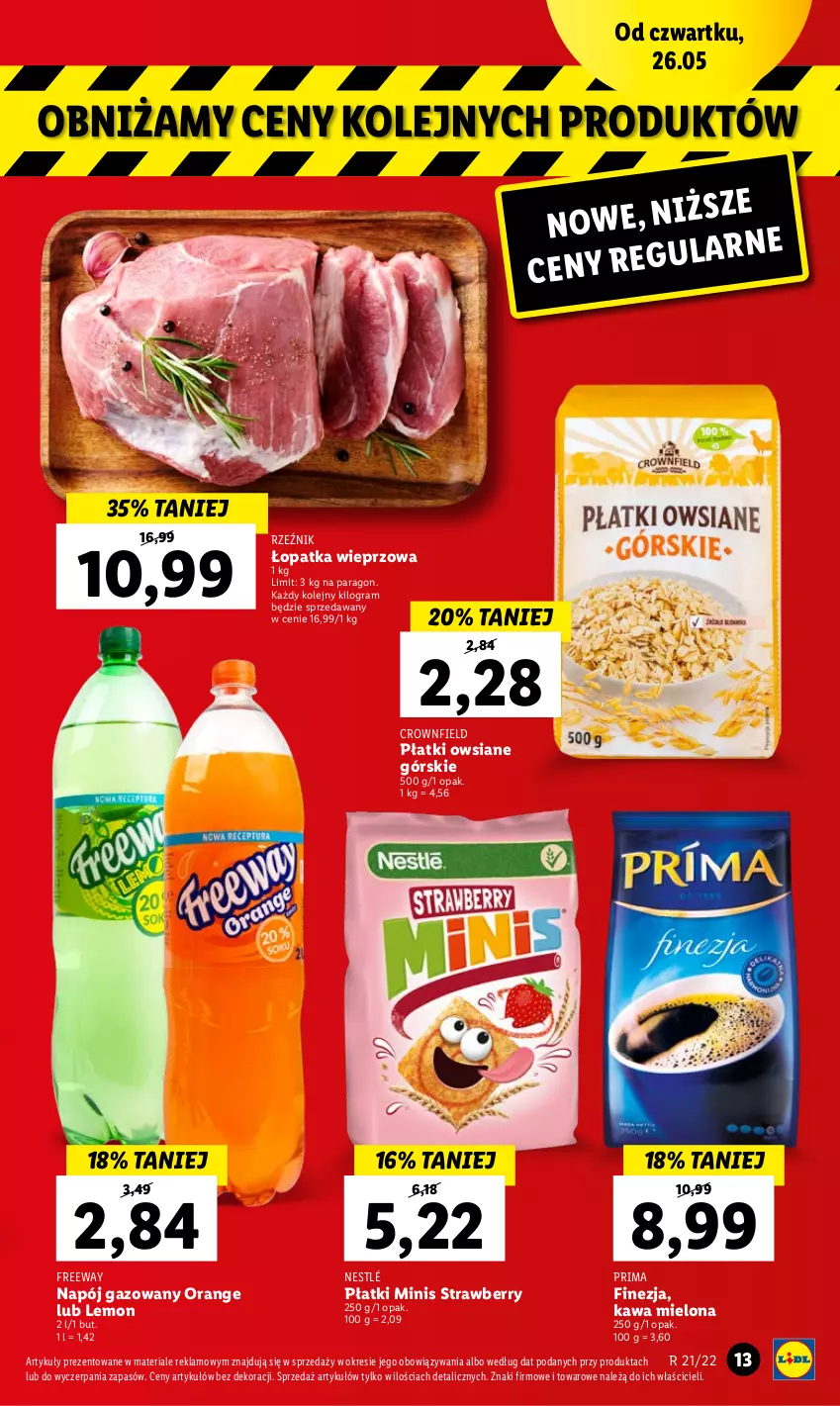 Gazetka promocyjna Lidl - GAZETKA - ważna 26.05 do 28.05.2022 - strona 13 - produkty: Gra, Kawa, Kawa mielona, Napój, Napój gazowany, Nestlé, Olej, Płatki owsiane, Prima