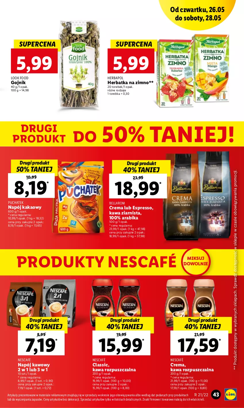 Gazetka promocyjna Lidl - GAZETKA - ważna 26.05 do 28.05.2022 - strona 43 - produkty: Bell, Bella, Herbapol, Kakao, Kawa, Kawa rozpuszczalna, Kawa ziarnista, Napój, Nescafé, Torebka