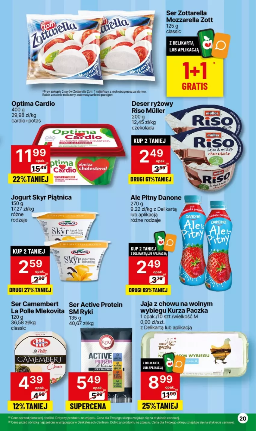 Gazetka promocyjna Delikatesy Centrum - NOWA GAZETKA Delikatesy Centrum od 4 marca! 4-10.03.2024 - ważna 04.03 do 10.03.2024 - strona 20 - produkty: Camembert, Czekolada, Danone, Deser, Gra, Jaja, Jogurt, Mozzarella, Optima, Optima Cardio, Piątnica, Rum, Ryż, Ser, Zott, Zottarella