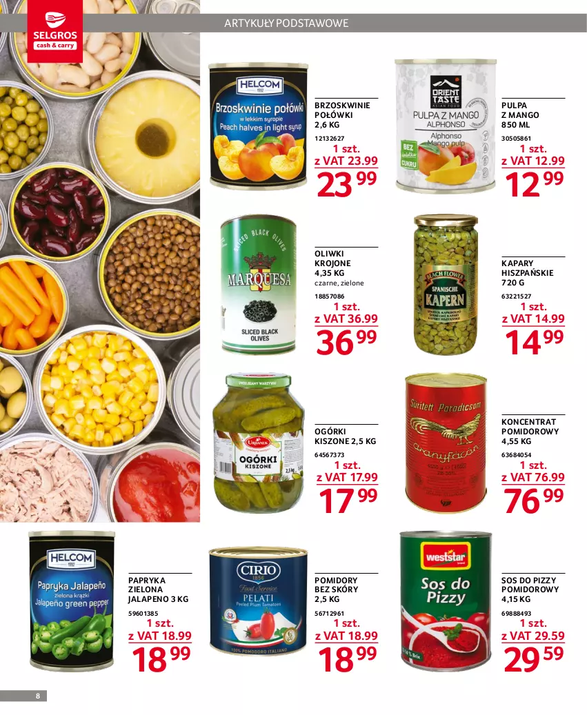 Gazetka promocyjna Selgros - Oferta gastronomiczna - ważna 15.12 do 26.12.2022 - strona 8 - produkty: Brzoskwinie, Kapary, Koncentrat pomidorowy, Mango, Oliwki, Papryka, Pomidory, Sos, Sos do pizzy