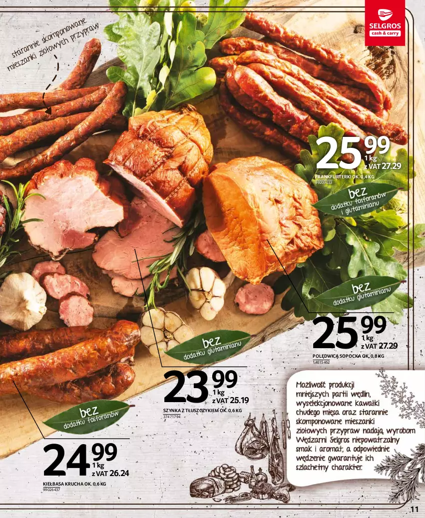 Gazetka promocyjna Selgros - Oferta spożywcza - ważna 14.10 do 27.10.2021 - strona 11 - produkty: Frankfurterki, Kiełbasa, Kiełbasa krucha, Polędwica, Szynka