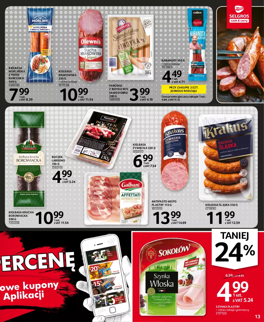 Gazetka promocyjna Selgros - Oferta spożywcza - ważna 14.10 do 27.10.2021 - strona 13 - produkty: Boczek, Gra, Kabanos, Kiełbasa, Kiełbasa krakowska, Kiełbasa krucha, Kiełbasa śląska, Kurczak, Parówki, Parówki z indyka, Rama, Szynka