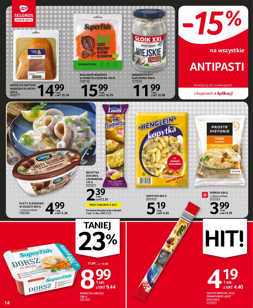 Gazetka promocyjna Selgros - Oferta spożywcza - ważna 14.10 do 27.10.2021 - strona 14 - produkty: Bagietka, Dorsz, Kopytka, Pierogi, Sos