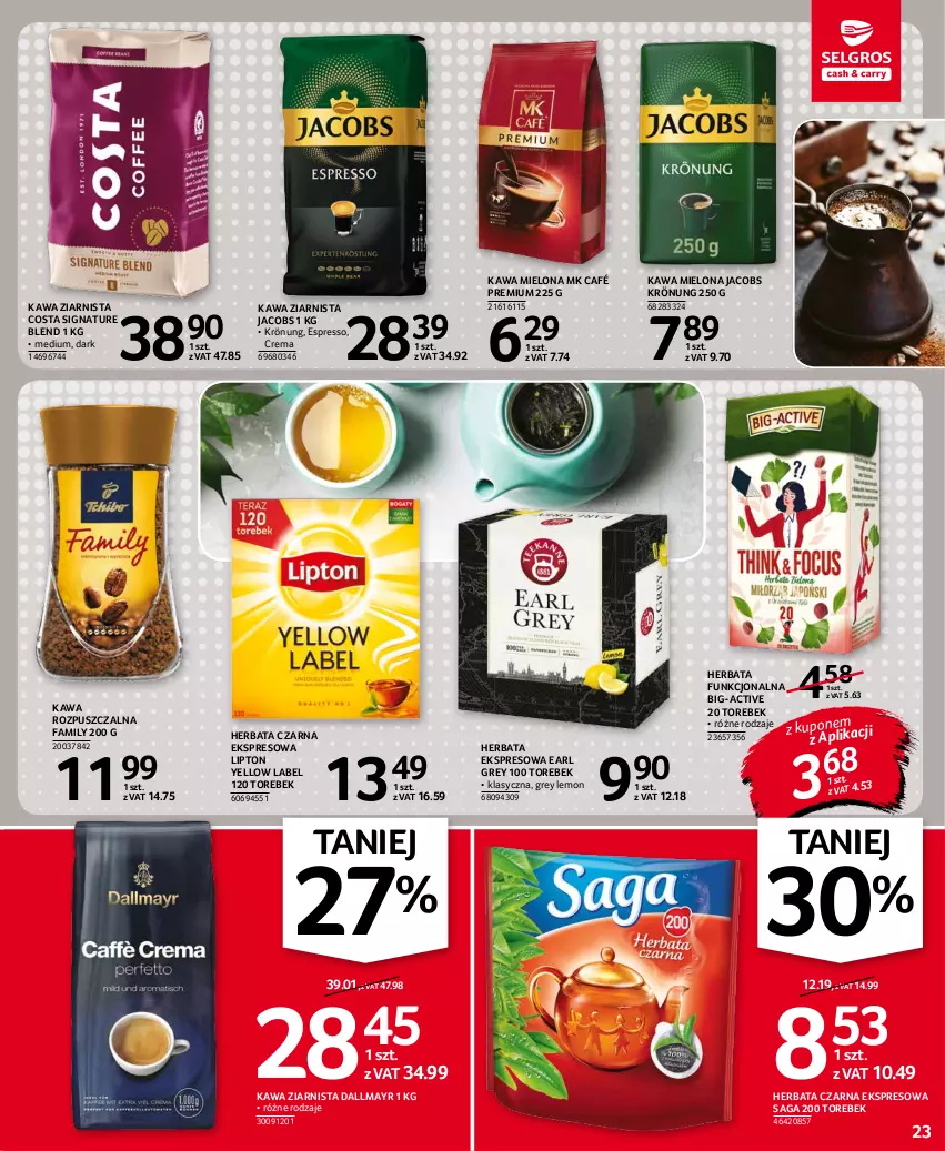 Gazetka promocyjna Selgros - Oferta spożywcza - ważna 14.10 do 27.10.2021 - strona 23 - produkty: Dallmayr, Earl Grey, Fa, Herbata, Herbata czarna, Jacobs, Jacobs Krönung, Kawa, Kawa mielona, Kawa rozpuszczalna, Kawa ziarnista, Lipton, Saga