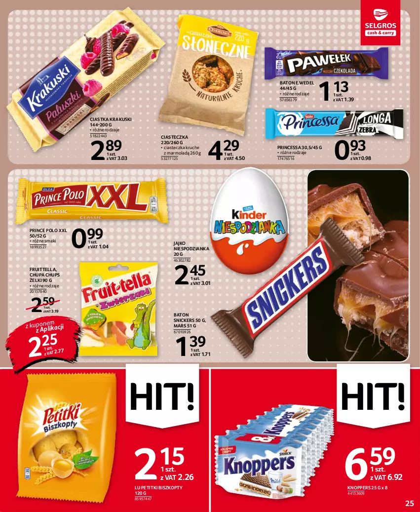 Gazetka promocyjna Selgros - Oferta spożywcza - ważna 14.10 do 27.10.2021 - strona 25 - produkty: Baton, Biszkopty, Chupa Chups, Ciastka, Knoppers, Krakus, Krakuski, Mars, Mola, Prince Polo, Princessa, Snickers