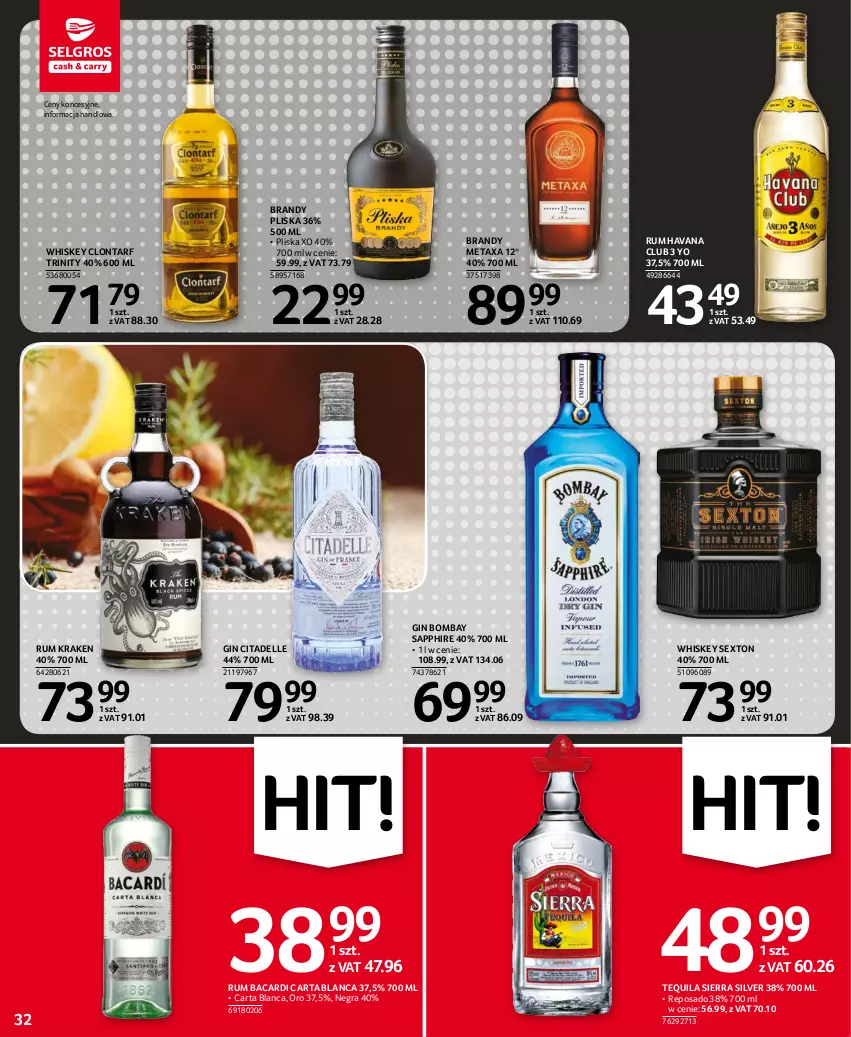 Gazetka promocyjna Selgros - Oferta spożywcza - ważna 14.10 do 27.10.2021 - strona 32 - produkty: Bacardi, Brandy, Dell, Gin, Gra, Metaxa, Pliska, Rum, Tequila, Whiskey