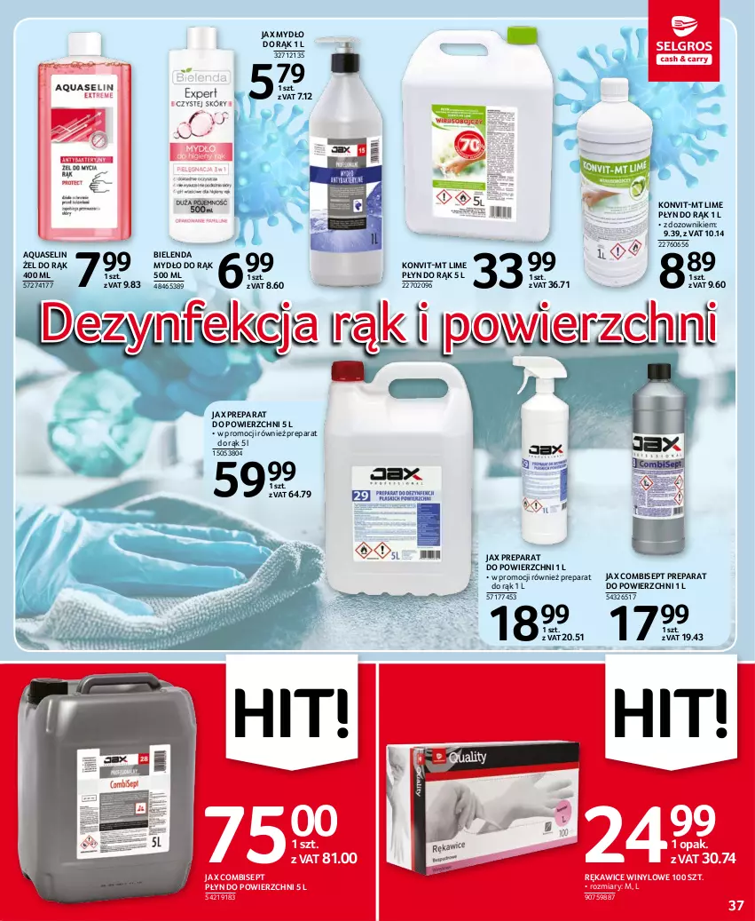 Gazetka promocyjna Selgros - Oferta spożywcza - ważna 14.10 do 27.10.2021 - strona 37 - produkty: Aquaselin, Bielenda, Dezynfekcja, Dozownik, Mydło, Rękawice