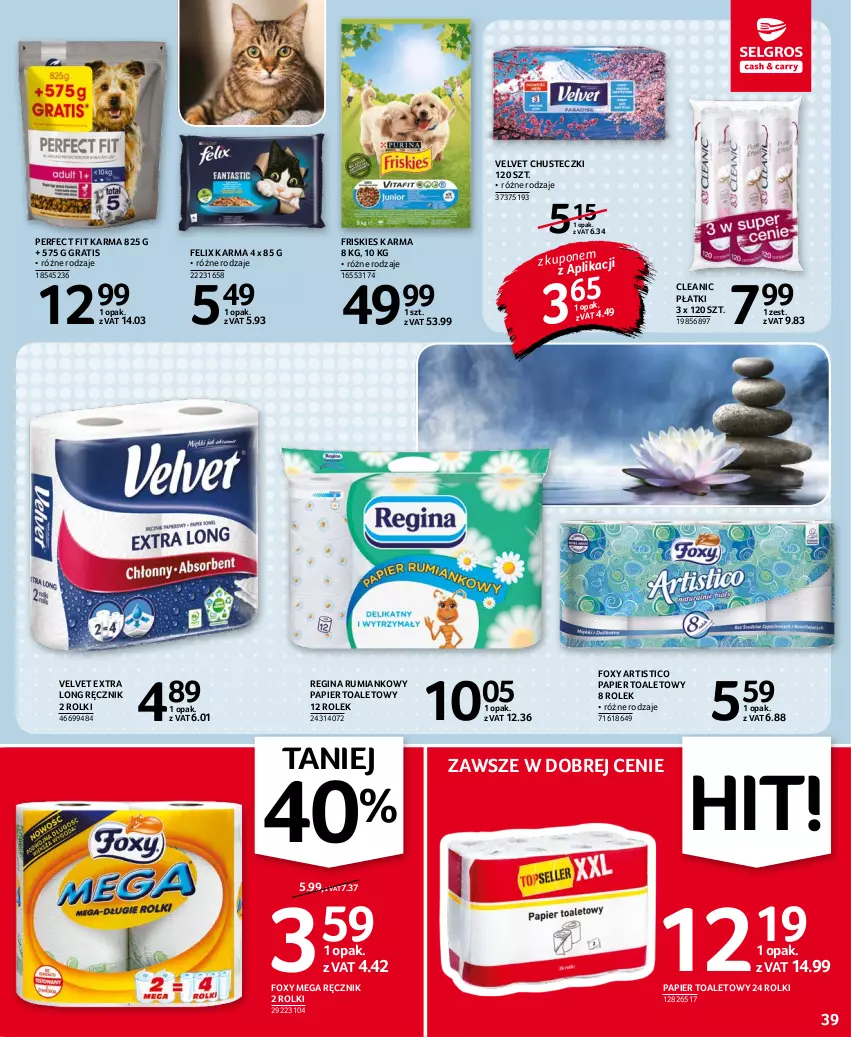 Gazetka promocyjna Selgros - Oferta spożywcza - ważna 14.10 do 27.10.2021 - strona 39 - produkty: Chusteczki, Cleanic, Felix, Foxy, Friskies, Gin, Gra, Papier, Papier toaletowy, Ręcznik, Rolki, Rum, Velvet