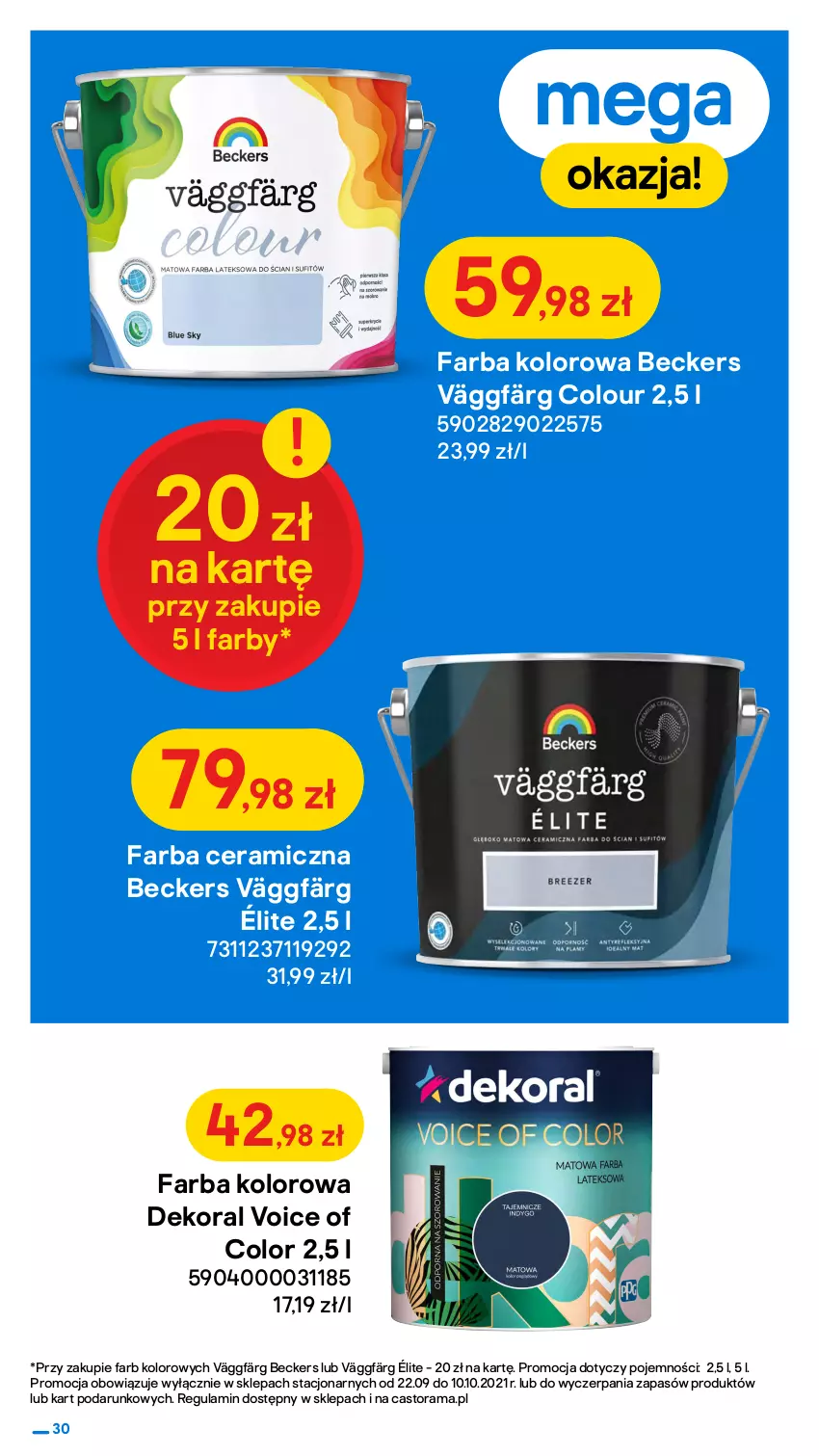 Gazetka promocyjna Castorama - Gazetka Castorama - ważna 22.09 do 10.10.2021 - strona 30 - produkty: Astor, Beckers, Dekoral, Dulux, Fa, Farba ceramiczna, Grzejnik, Podkład, Rama