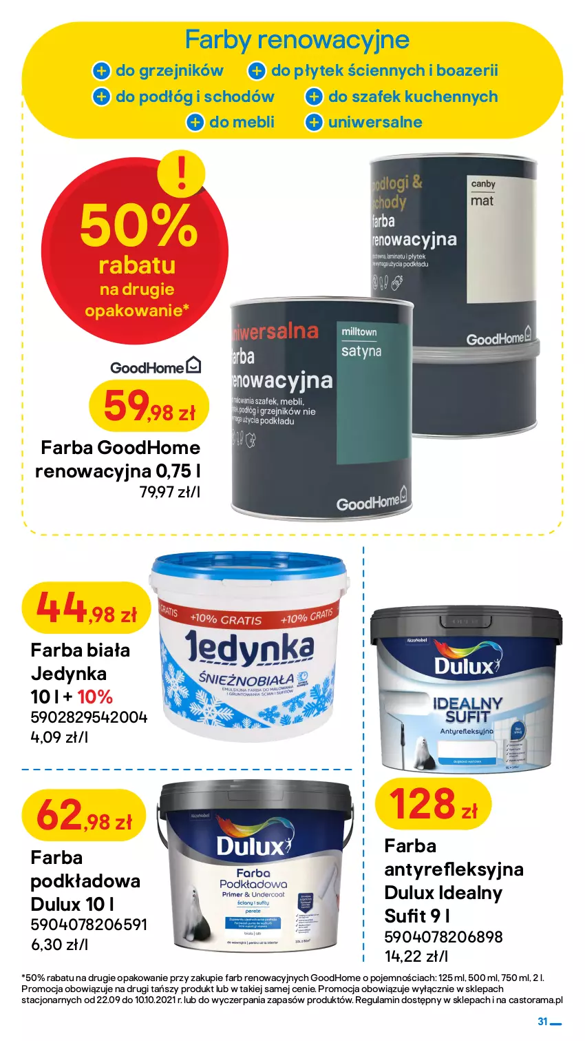 Gazetka promocyjna Castorama - Gazetka Castorama - ważna 22.09 do 10.10.2021 - strona 31 - produkty: Astor, Beckers, Dekoral, Dulux, Fa, Farba ceramiczna, Grzejnik, Podkład, Rama