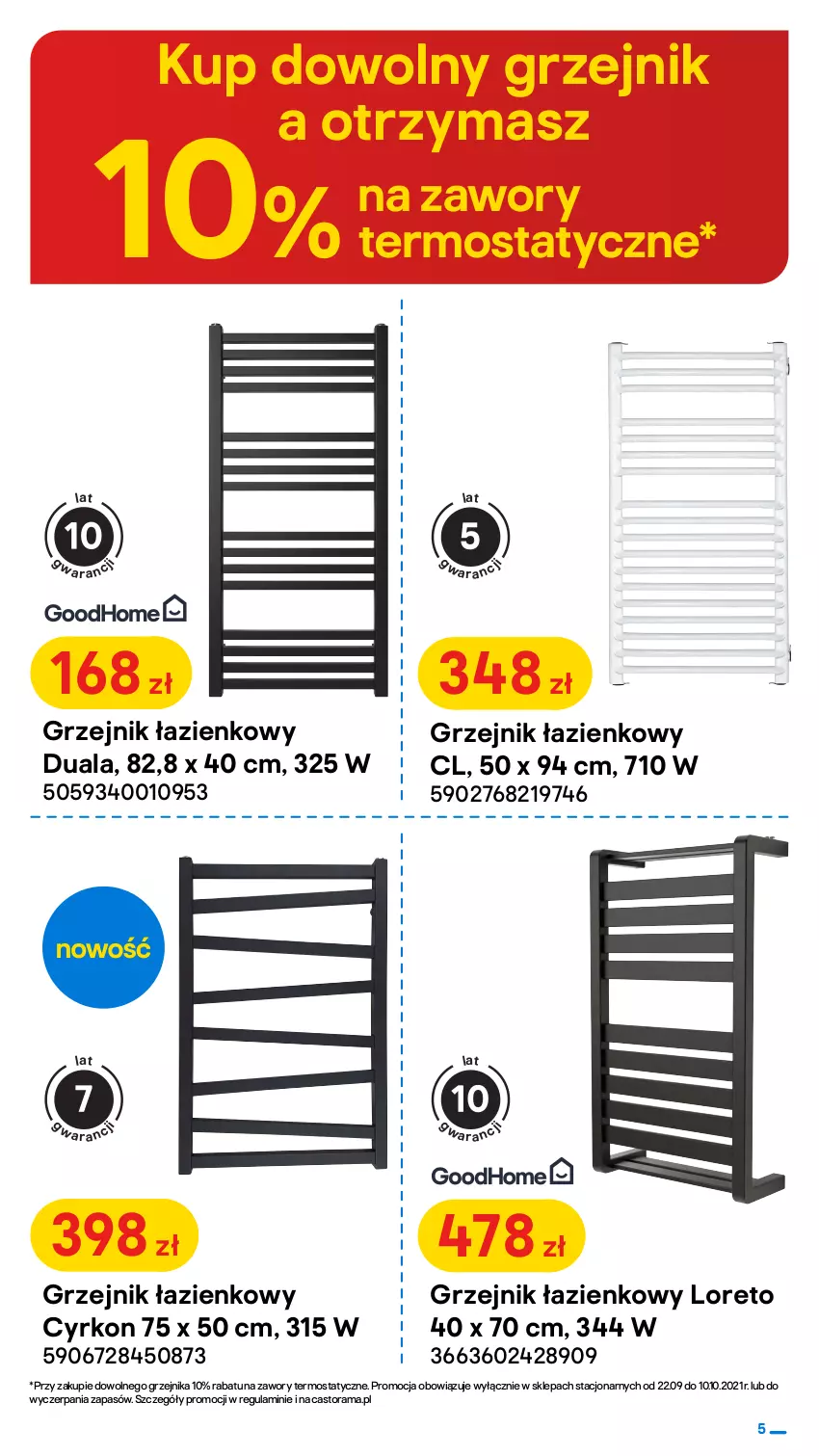 Gazetka promocyjna Castorama - Gazetka Castorama - ważna 22.09 do 10.10.2021 - strona 5 - produkty: Astor, Grzejnik, Grzejnik łazienkowy, Ogrzewanie, Rama, Termos