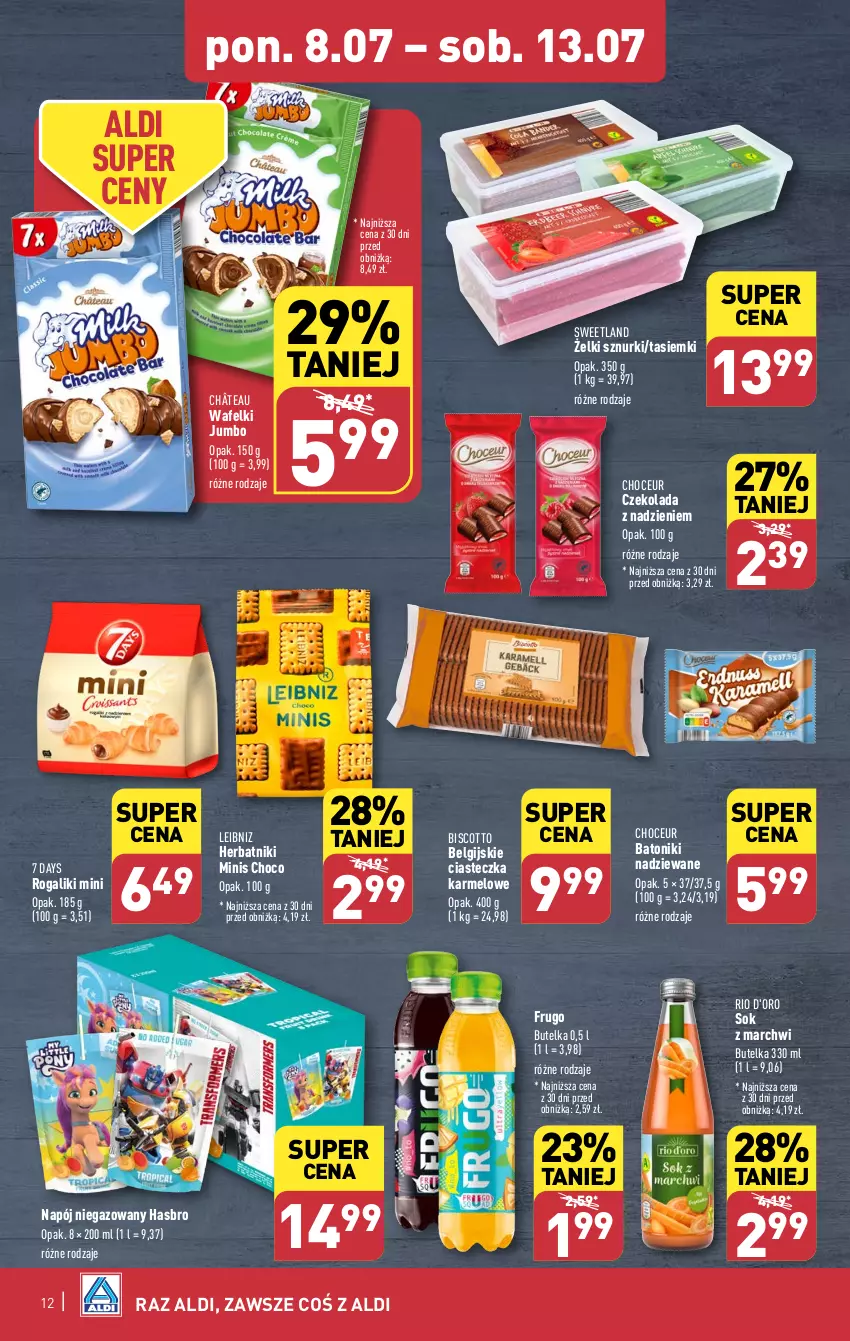 Gazetka promocyjna Aldi - Pełna oferta - ważna 08.07 do 13.07.2024 - strona 12 - produkty: 7 Days, Baton, Czekolada, Hasbro, Herbatniki, LG, Napój, Napój niegazowany, Rogal, Sok, Tonik