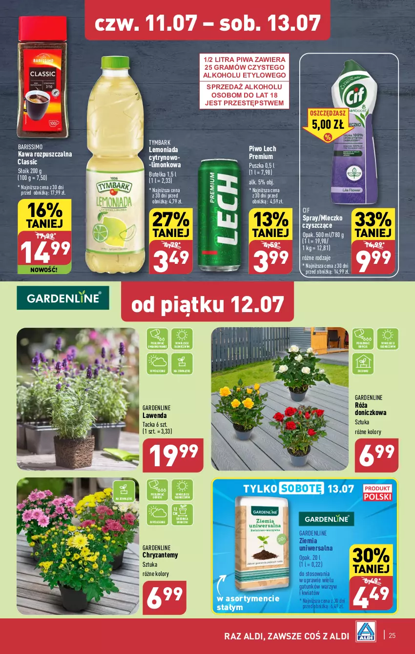 Gazetka promocyjna Aldi - Pełna oferta - ważna 08.07 do 13.07.2024 - strona 25 - produkty: Cif, Gra, Kawa, Kawa rozpuszczalna, Lech Premium, Lemoniada, Mleczko, Piwa, Piwo, Róża, Tymbark