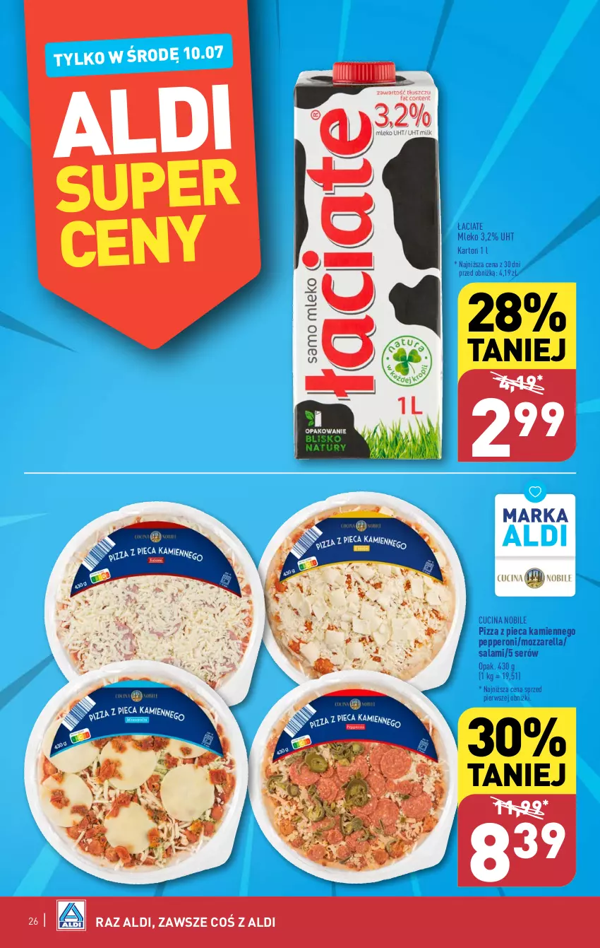 Gazetka promocyjna Aldi - Pełna oferta - ważna 08.07 do 13.07.2024 - strona 26 - produkty: Mleko, Mozzarella, Piec, Pizza, Pizza z pieca kamiennego, Salami, Ser