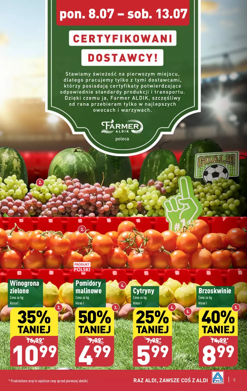 Gazetka promocyjna Aldi - Pełna oferta - ważna 08.07 do 13.07.2024 - strona 5 - produkty: Brzoskwinie, Cytryny, Pomidory, Wino, Winogrona