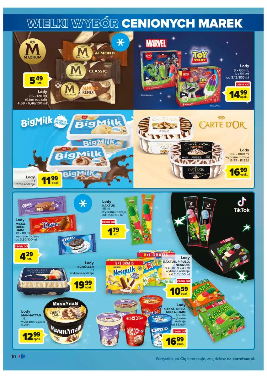 Gazetka promocyjna Carrefour - Gazetka Wielki wybór cenionych marek - ważna 02.08 do 13.08.2022 - strona 10 - produkty: Kaktus, Lody, Milka, Nesquik, Oreo