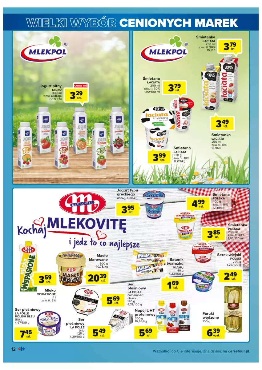 Gazetka promocyjna Carrefour - Gazetka Wielki wybór cenionych marek - ważna 02.08 do 13.08.2022 - strona 12 - produkty: Baton, Brie, Camembert, Fa, Jogurt, Masło, Masło klarowane, Mleko, Napój, Ser, Ser pleśniowy, Serek, Serek wiejski, Tonik, Wino