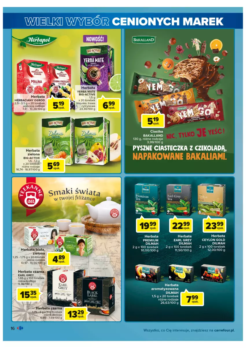 Gazetka promocyjna Carrefour - Gazetka Wielki wybór cenionych marek - ważna 02.08 do 13.08.2022 - strona 16 - produkty: Bakalland, Ciastka, Dilmah, Earl Grey, Herbata, Herbata czarna, Limonka, Ogród