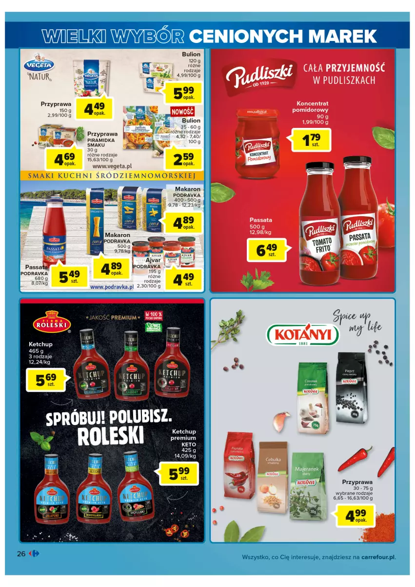 Gazetka promocyjna Carrefour - Gazetka Wielki wybór cenionych marek - ważna 02.08 do 13.08.2022 - strona 26 - produkty: Bulion, Ketchup, Lion, Makaron, Podravka, Vegeta