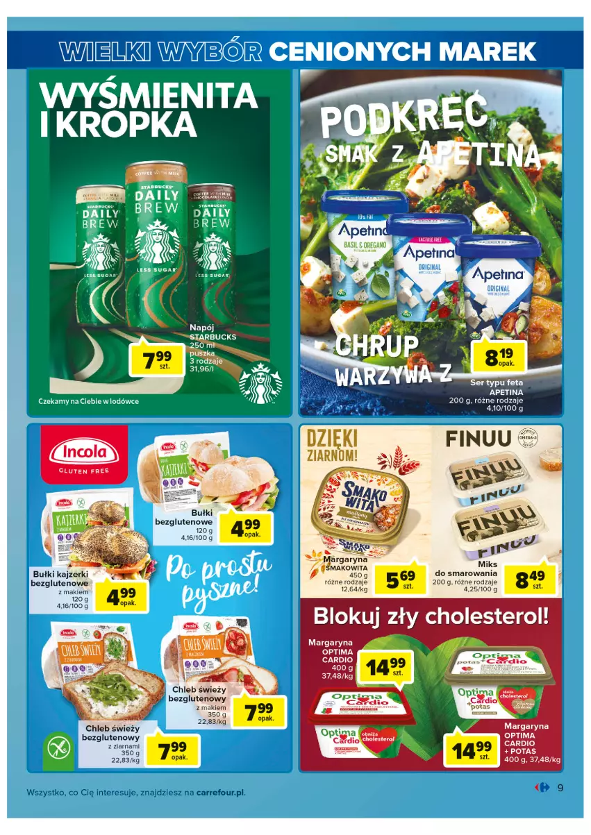 Gazetka promocyjna Carrefour - Gazetka Wielki wybór cenionych marek - ważna 02.08 do 13.08.2022 - strona 9 - produkty: Chleb, Feta, LG, Margaryna, Optima, Optima Cardio