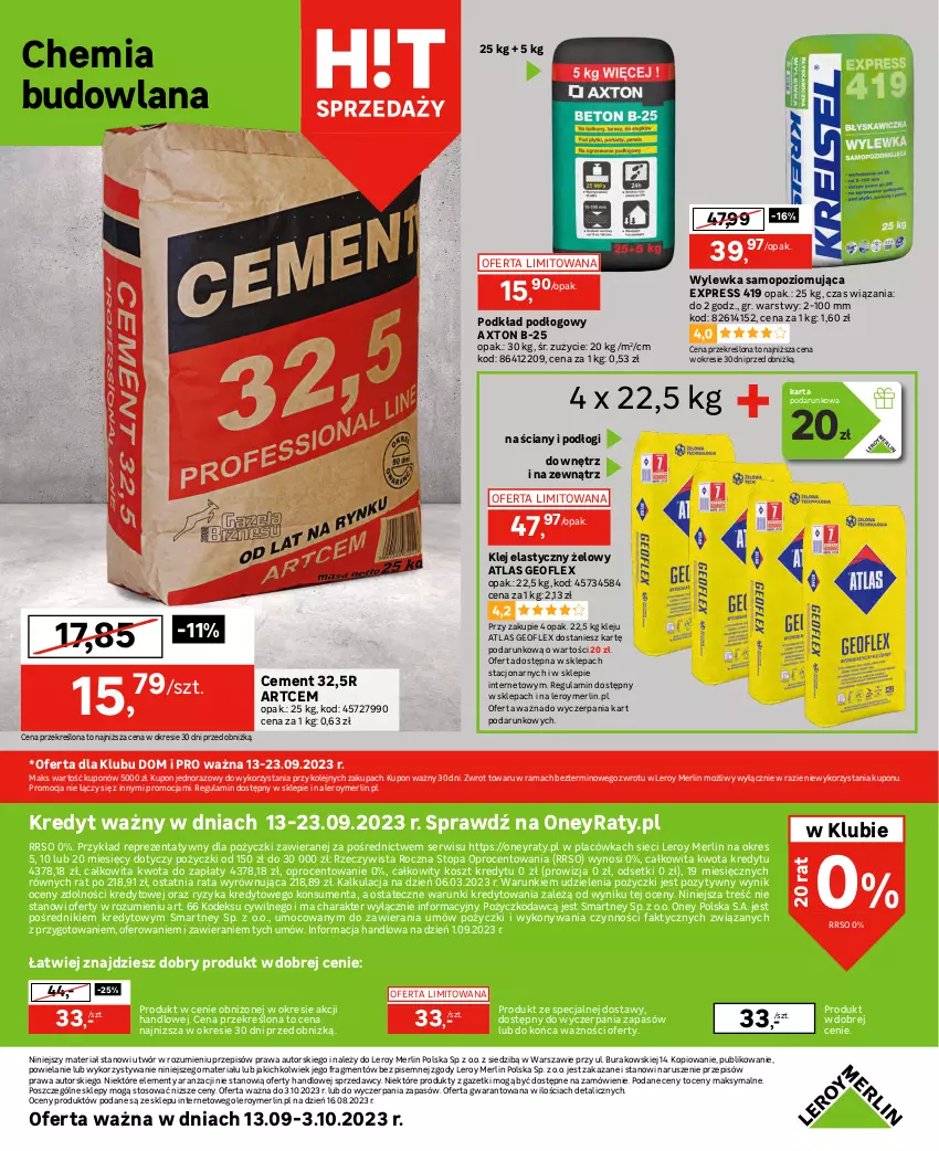 Gazetka promocyjna Leroy Merlin - Gazetka Leroy Merlin - ważna 13.09 do 03.10.2023 - strona 24 - produkty: Cement, Fa, Geoflex, Klej, Klej elastyczny, Kosz, LANA, Mop, Olej, Podkład, Podkład podłogowy, Rama, Ser, Sprzedawcy, Top, Wylewka samopoziomująca