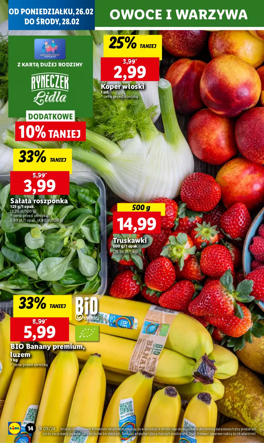 Gazetka promocyjna Lidl - GAZETKA - ważna 26.02 do 28.02.2024 - strona 16 - produkty: Banany, Chleb, Koper włoski, Owoce, Roszponka, Sałat, Ser, Truskawki, Warzywa