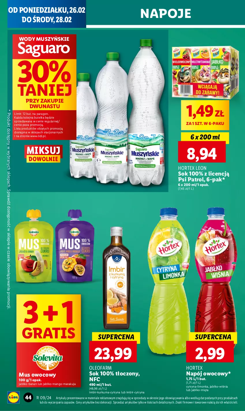 Gazetka promocyjna Lidl - GAZETKA - ważna 26.02 do 28.02.2024 - strona 46 - produkty: Fa, Gra, Hortex, Imbir, Kurkuma, Leon, Limonka, Mango, Mięta, Mus, Napój, Napoje, Olej, Oleo, Oleofarm, Psi Patrol, Sok