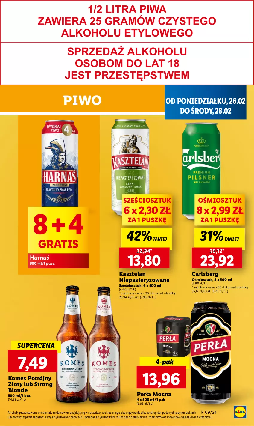 Gazetka promocyjna Lidl - GAZETKA - ważna 26.02 do 28.02.2024 - strona 49 - produkty: Carlsberg, Gra, Harnaś, Kasztelan, Perła, Piwo