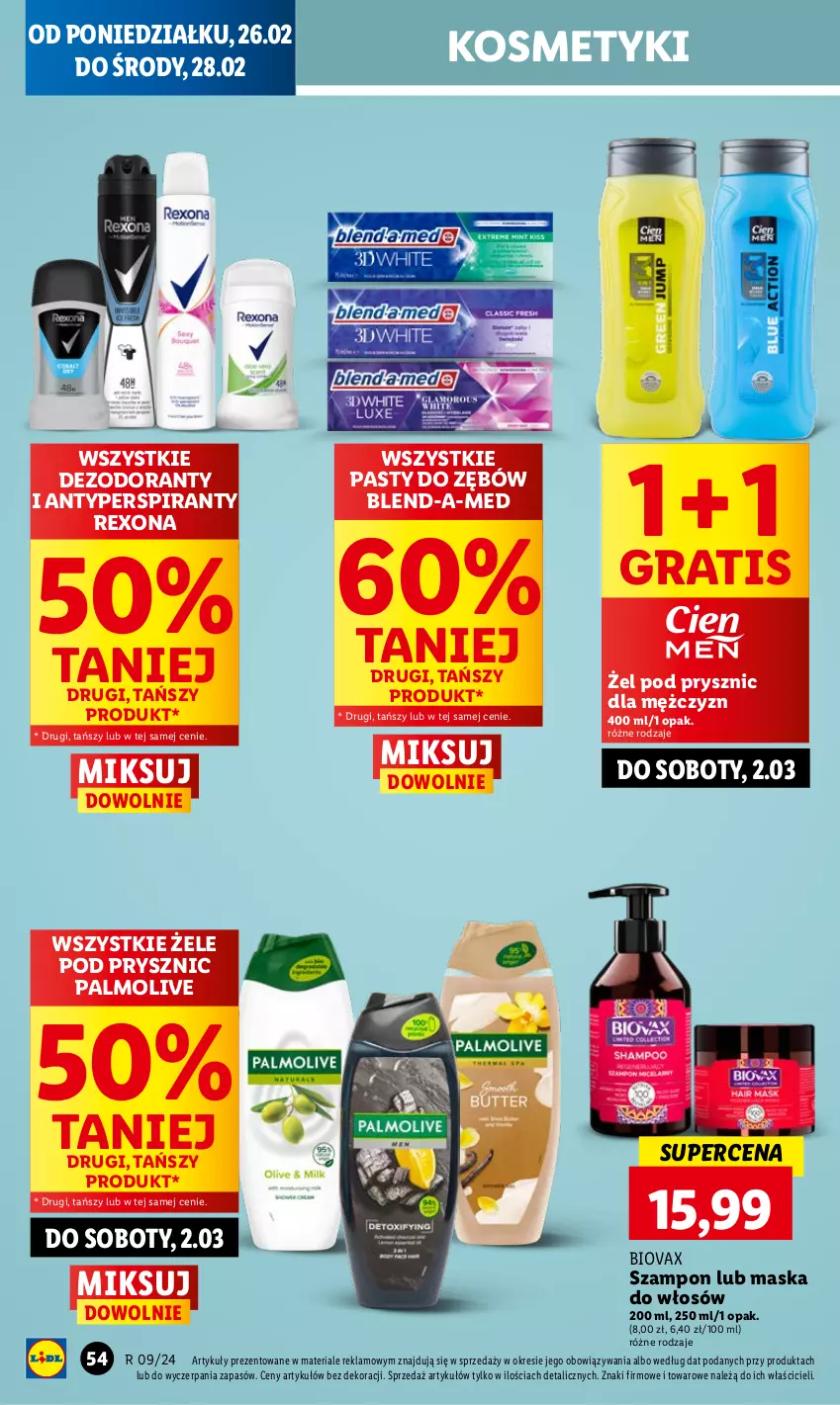 Gazetka promocyjna Lidl - GAZETKA - ważna 26.02 do 28.02.2024 - strona 60 - produkty: Antyperspirant, Biovax, Blend-a-Med, Dezodorant, Gra, Maska, Maska do włosów, Palmolive, Rexona, Szampon