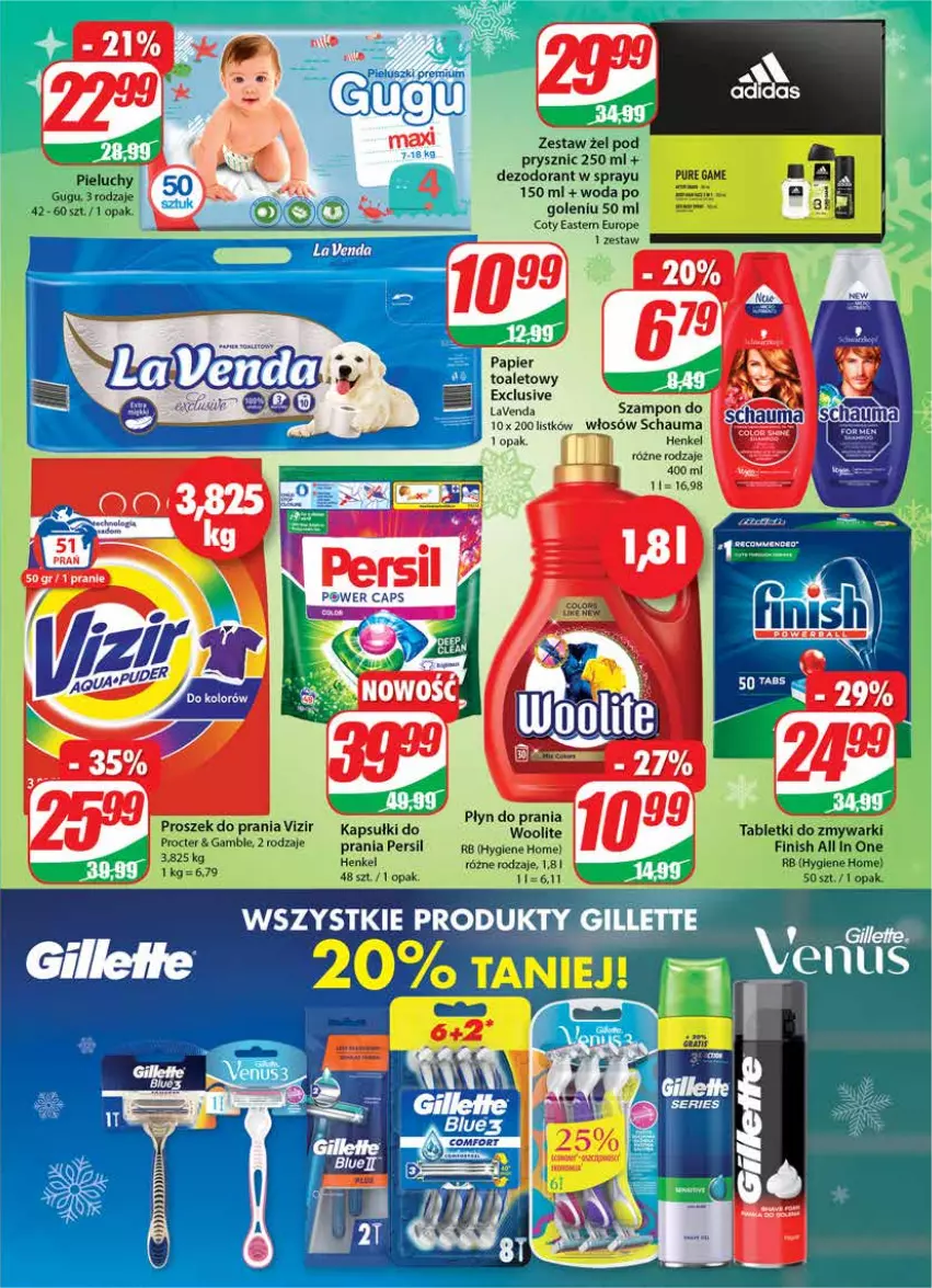 Gazetka promocyjna Dino - Gazetka - ważna 08.12 do 14.12.2021 - strona 27 - produkty: Dezodorant, Finish, Gillette, Papier, Papier toaletowy, Persil, Płyn do prania, Proszek do prania, Pur, Schauma, Szampon, Tablet, Tabletki do zmywarki, Vizir, Woda, Woolite, Zmywarki