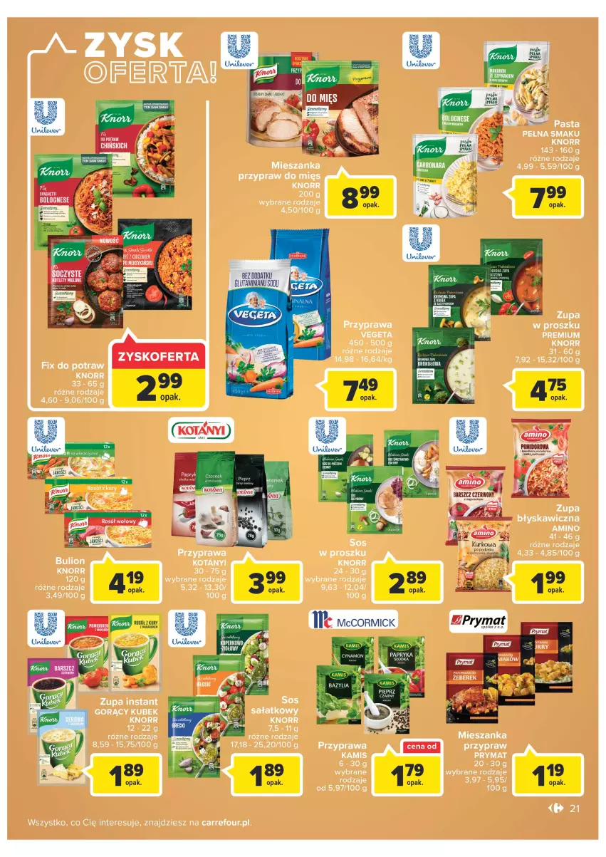 Gazetka promocyjna Carrefour - Gazetka Carrefour Zyskoteka - ważna 04.10 do 08.10.2022 - strona 21 - produkty: Bulion, Kamis, Knorr, Kubek, Lion, Prymat, Sałat, Sos, Zupa