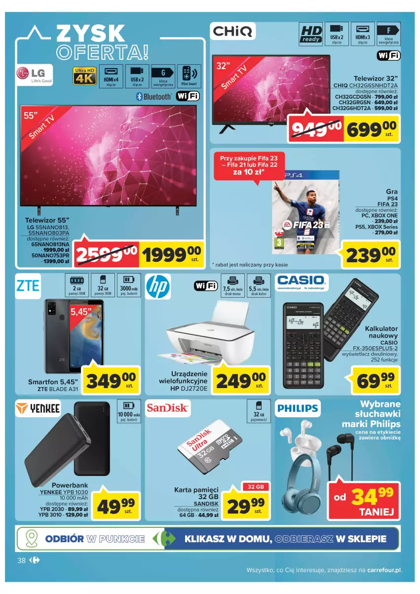 Gazetka promocyjna Carrefour - Gazetka Carrefour Zyskoteka - ważna 04.10 do 08.10.2022 - strona 38 - produkty: Fa, FIFA 21, Gra, HP, Karta pamięci, LG, Philips, Powerbank, Smartfon, Telewizor, Xbox