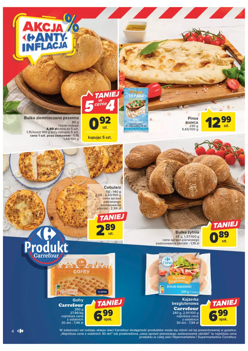 Gazetka promocyjna Carrefour - Gazetka Targ świeżości - ważna 30.01 do 04.02.2023 - strona 4 - produkty: Bułka, Cebula, Gofry, Kosz